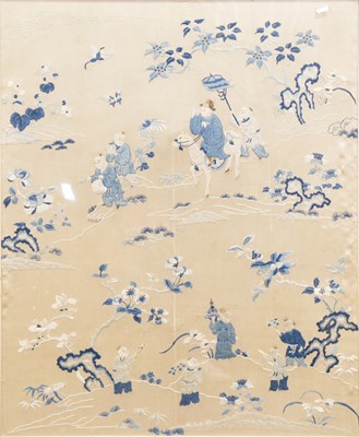 Lot 393 - Large Chinese silk embroidered panel with figures on a procession