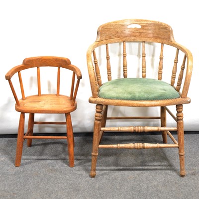 Lot 81 - Oak elbow chair and a beech childs chair