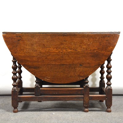 Lot 436 - Old oak gateleg table, and six ladderback chairs