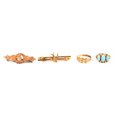 Lot 146 - Two gemset rings and two brooches.