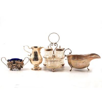 Lot 307 - Silver sauce boat, Charles S Green & Co, Birmingham 1941, and other small silver.