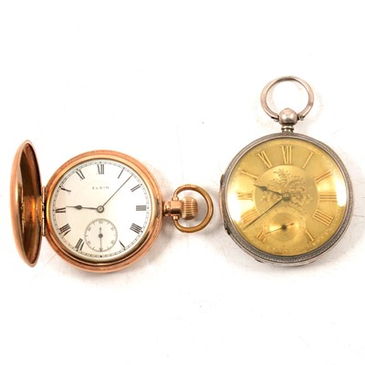 Lot 290 - Victorian silver pocket watch and an American gold plated pocket watch