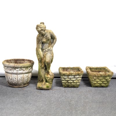 Lot 527 - Garden sculpture of a bather, a small jardiniere, and pair of planters