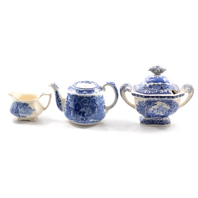 Lot 75 - Collection of blue and white wares, teapot, meat platters.