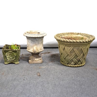 Lot 157 - Haddonstone 'Tudor' jardiniere, a classic urn planter, and another