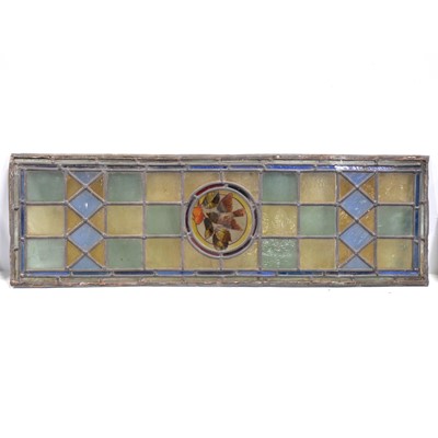 Lot 511 - Victorian rectangular stained glass panel with bird roundel