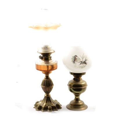 Lot 222 - Victorian style brass oil lamp, and another later oil lamp