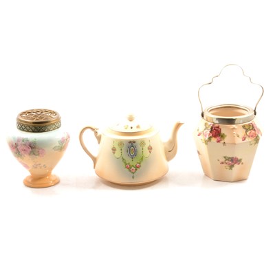 Lot 128 - Three boxes of assorted teapots, biscuit barrels, and decorative pottery