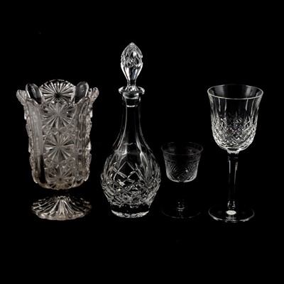 Lot 145 - Two boxes of cut glass stemware, decanters, etc