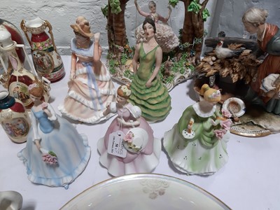 Lot 50 - Two Capo Di Monte groups, Royal Doulton Sharon, Coalport Flamenco Dancer and other figurines.