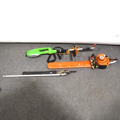 Lot 516b - Long reach hedge trimmer, Black and Decker 350 electric hedge cutter and a Sthil HS 46C petrol hedge cutter.