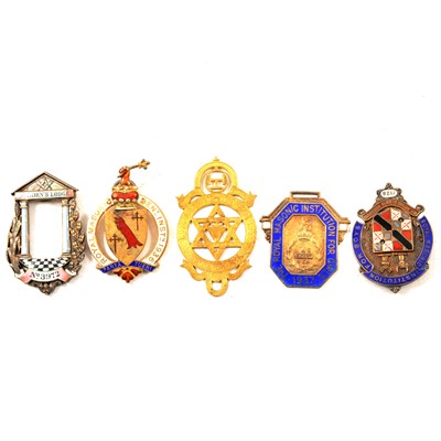 Lot 217A - Two 9 carat gold and other silver, silver-gilt and gilt metal Masonic jewels.