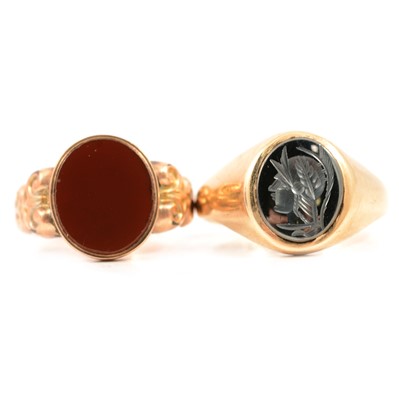 Lot 118 - Two gemset gold signet rings.