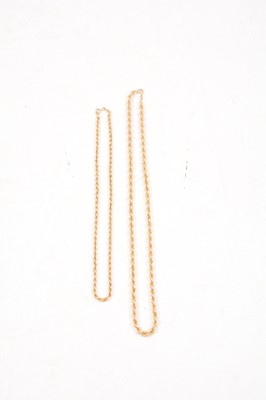 Lot 275 - Two 9 carat yellow gold rope chain necklaces.