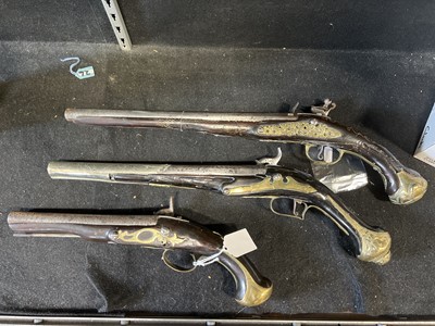 Lot 166 - Spanish flintlock pistol, 19th Century, and two other pistols