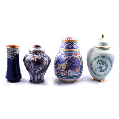 Lot 9 - Doulton Lambeth Art Nouveau vase, a Poole Pottery vase, and Carlton vase and cover