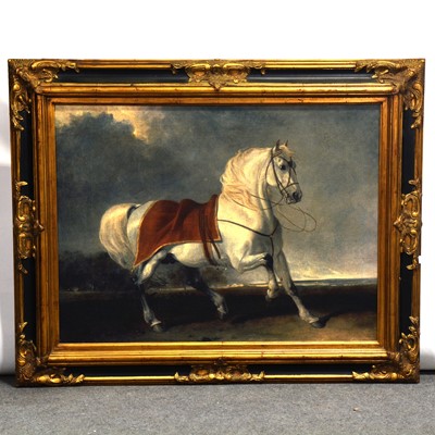 Lot 140 - After Abraham Cooper, Saddled Grey Arab Stallion in landscape