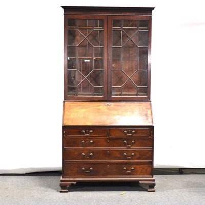 Lot 61 - George III mahogany bureau bookcase, matched
