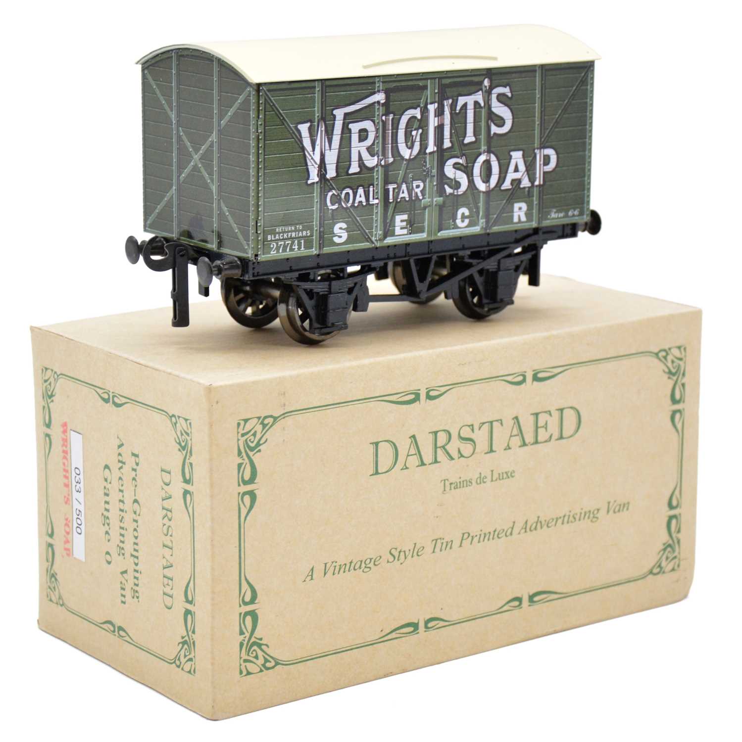 Lot 260 - Darstead O gauge model railway freight van, Wrights Coal tar Soap branding, boxed