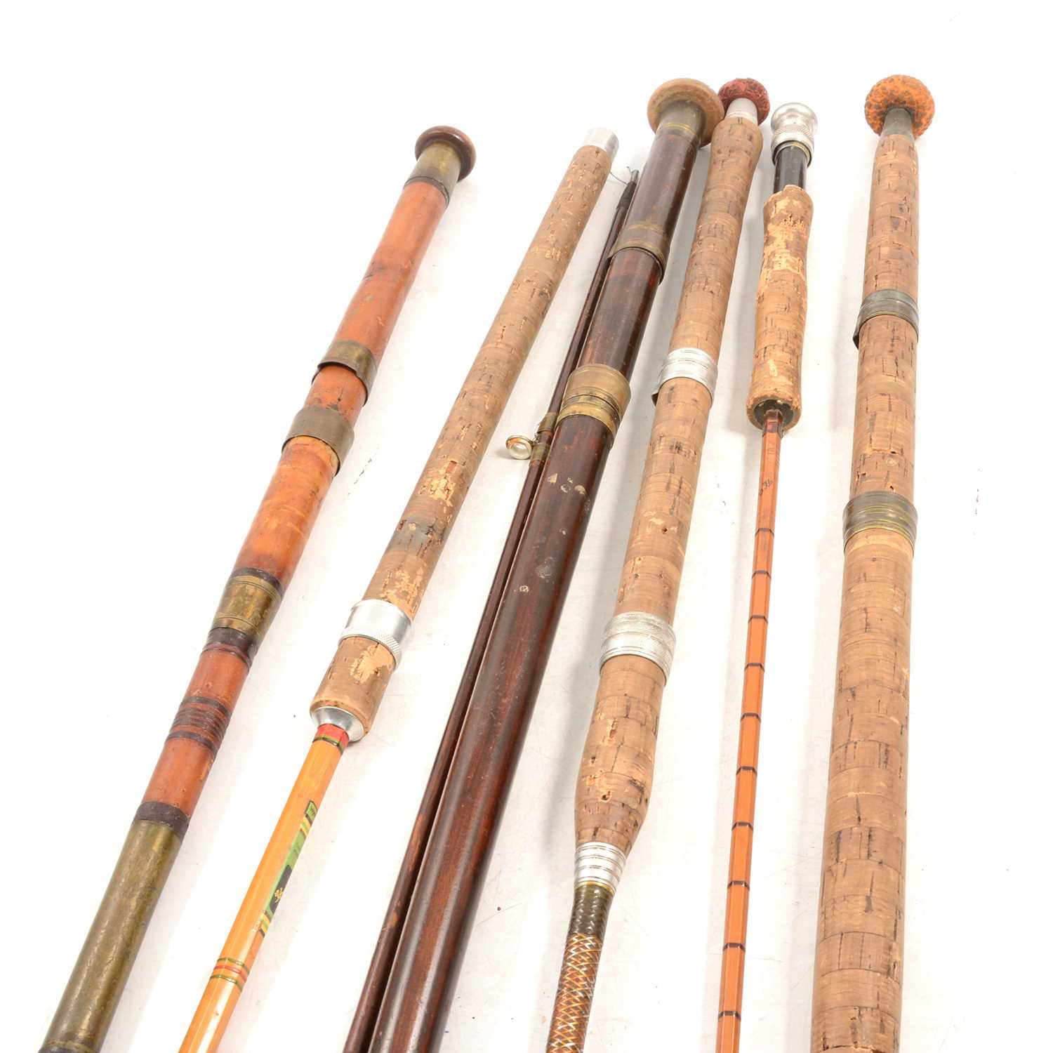 Lot 258 - Six vintage cane fishing rods