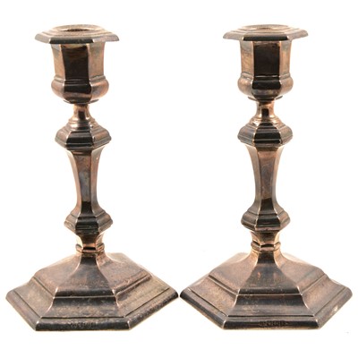 Lot 316 - Pair of George I style silver candlesticks,...