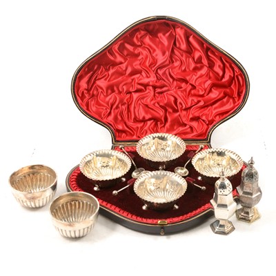 Lot 317 - Set of four silver salts, pair of salts and a pair of pepperettes