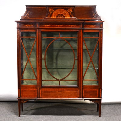 Lot 553 - Late Victorian inlaid mahogany breakfront china cabinet