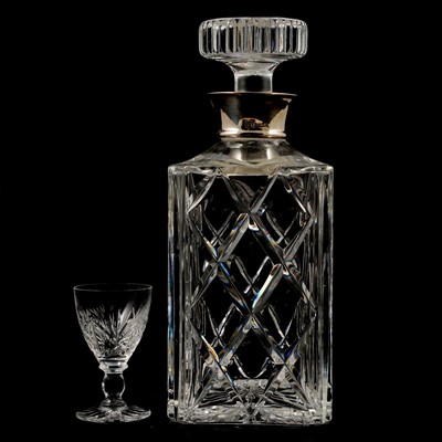 Lot 315 - Cut glass decanter, silver mounted and a liqueur glass