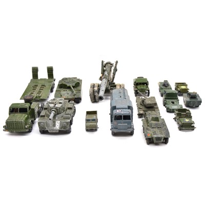 Lot 23 - Fourteen die-cast military vehicles, including Dinky, Husky, Matchbox and others