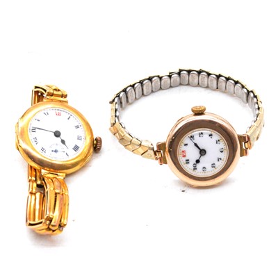 Lot 422 - Two 9 carat yellow gold vintage ladies' wristwatches.