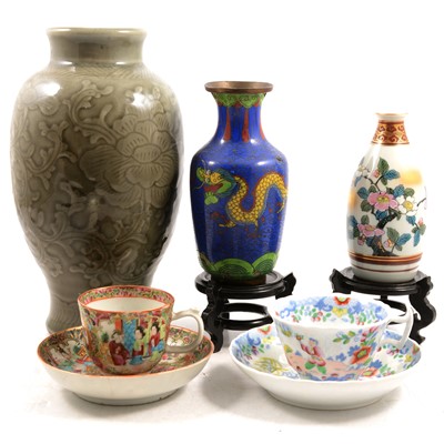 Lot 43 - Small quantity of Asian ceramics, cloisonne vase, and stands