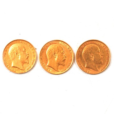 Lot 270 - Three Gold Half Sovereign Coins, Edward VII 1903, 1905 and 1909.