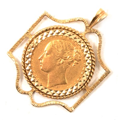 Lot 278 - A Gold Full Sovereign Coin pendant, Victoria 1872.