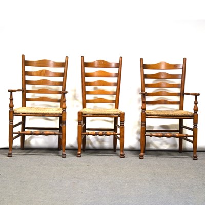 Lot 436 - Set of four Haselbech Oak ladderback dining chairs, including two armchairs