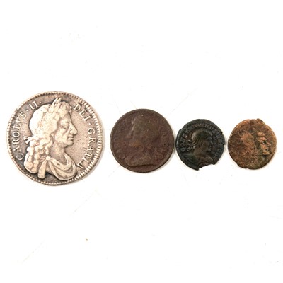 Lot 245 - Two Charles II coins and two Roman coins.