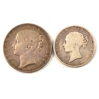 Lot 243 - Victoria crown (1847) and half-crown (1846).