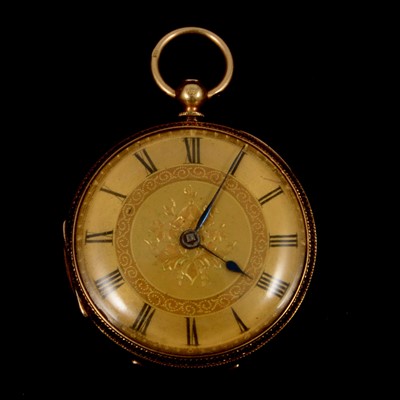 Lot 364 - An 18 carat yellow gold open face pocket watch.