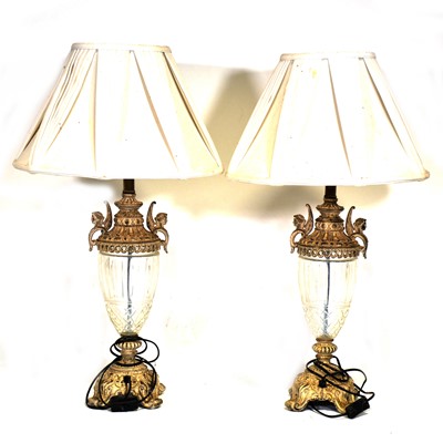 Lot 18 - Pair of modern metal and glass table lamps