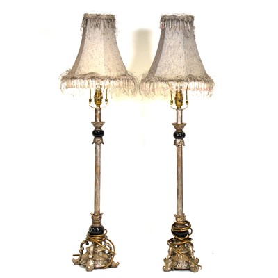 Lot 46 - Pair of modern silvered metal table lamps