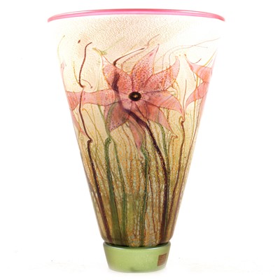 Lot 11 - Timothy Harris, Isle of Wight glass - a pink flower glass vase.