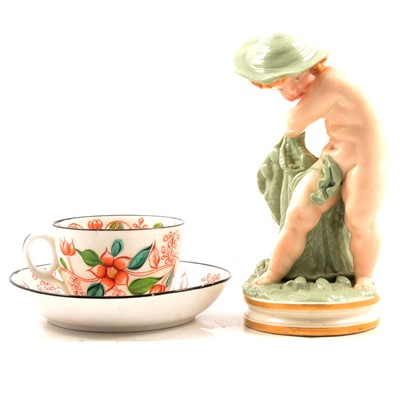 Lot 66 - Unusual Royal Worcester figural spill vase, and a New Hall cup and saucer