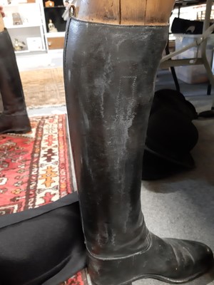 Lot 229 - Maxwell of Dover Street London pair of waxed calf riding boots and two other pairs of vintage boots.