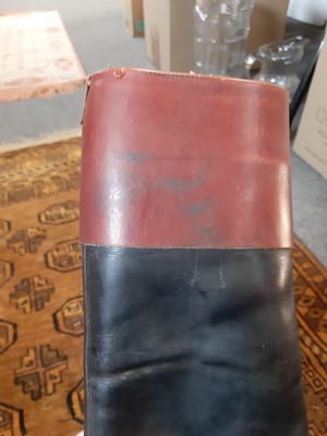 Lot 122 - Three pairs of hunting boots, wooden trees and a hunting crop.