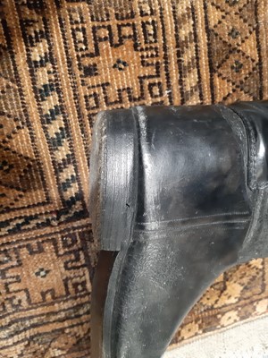 Lot 122 - Three pairs of hunting boots, wooden trees and a hunting crop.