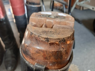 Lot 122 - Three pairs of hunting boots, wooden trees and a hunting crop.