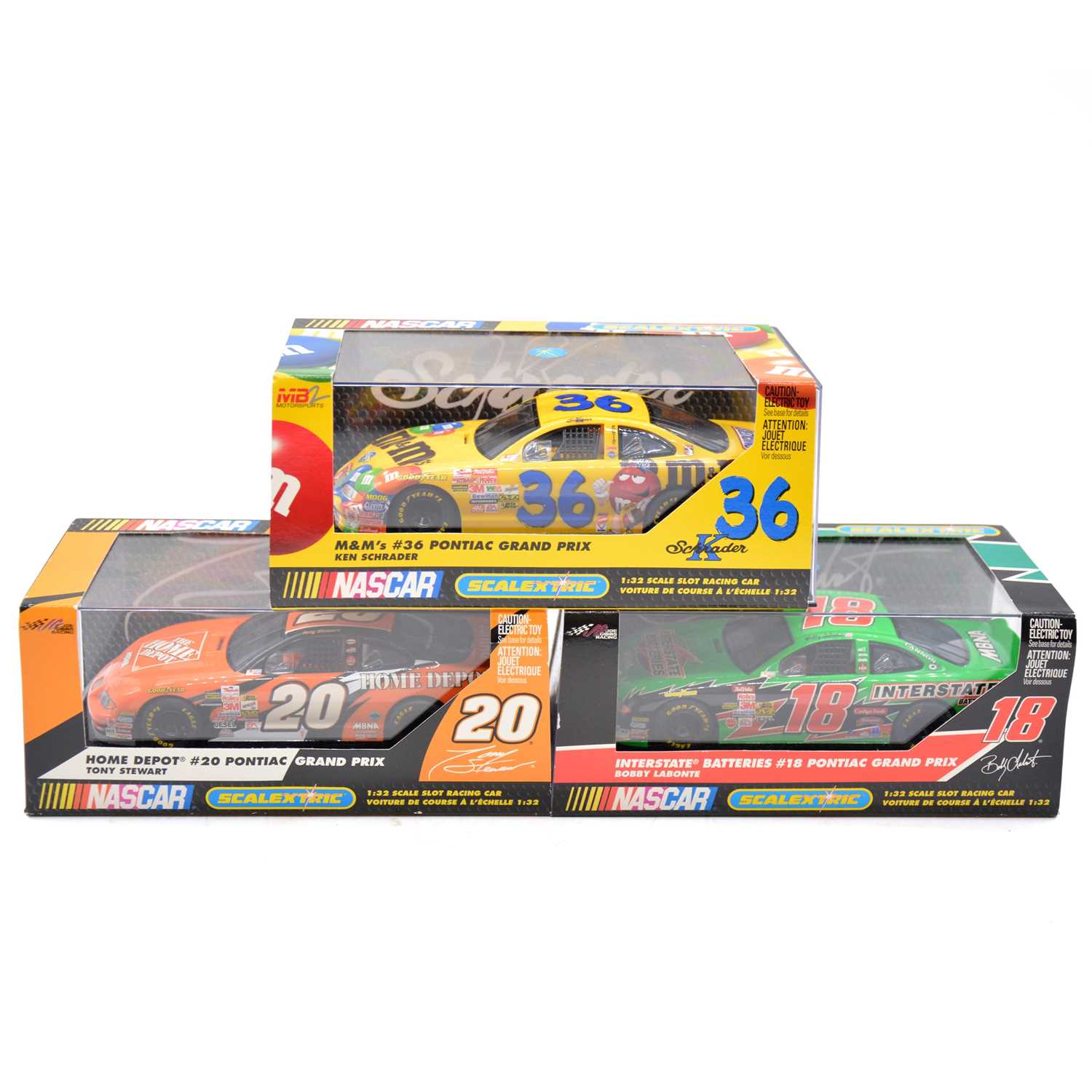 Lot 134 - Three Scalextric NASCAR slot cars, Pontiac Grand Prix, boxed