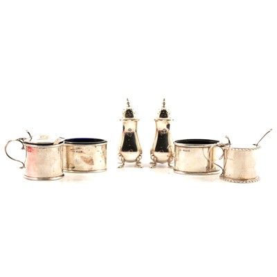 Lot 290 - Two silver mustard pots and a pair of silver salts, two pepper pots.