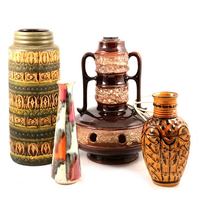 Lot 91 - A West German fat lava lamp and three vases.