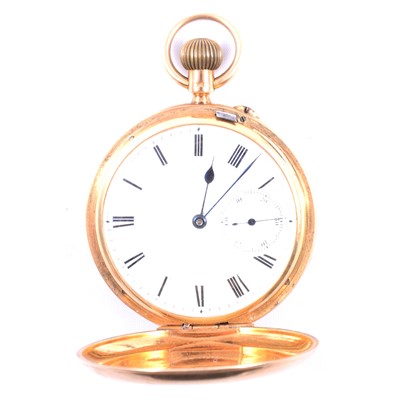 Lot 351 - An 18 carat yellow gold full hunter pocket watch.