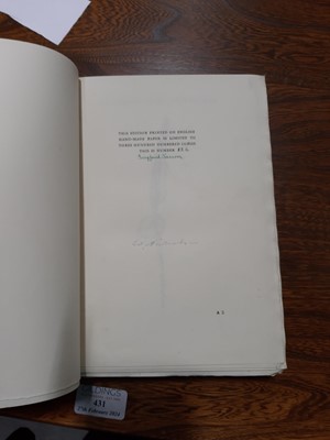 Lot 130 - Siegfried Sassoon, Memoirs of a Fox-Hunting Man, Faber  & Faber Ltd, London 1929.